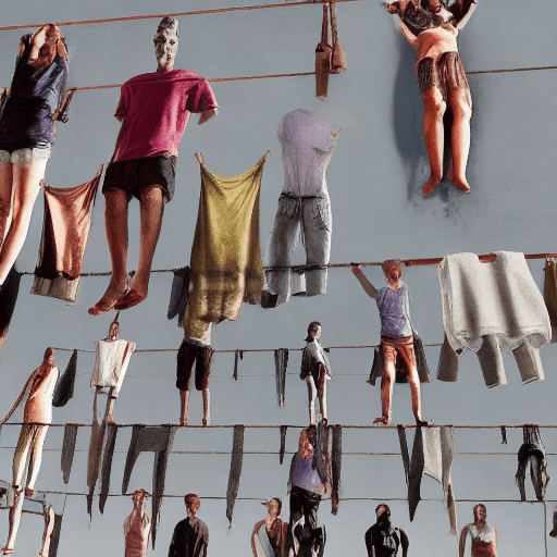 AI generated: 3d realistic render of humanity skin hanging on clotheslines surrealism
