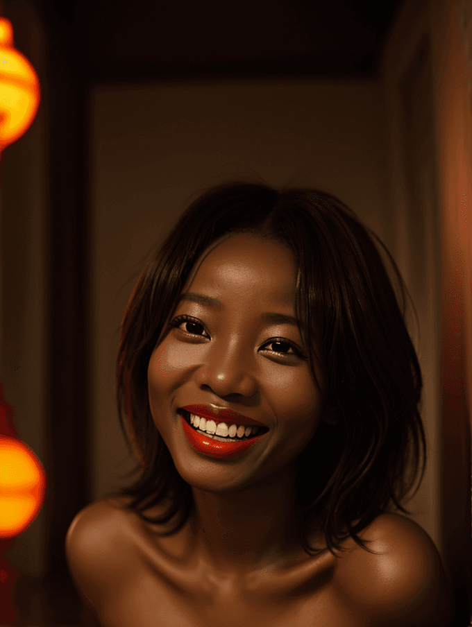 AI generated: cinematic_angle,an african girl,full_shot,messy hair,laughing,award-winning,professional,highly deta...