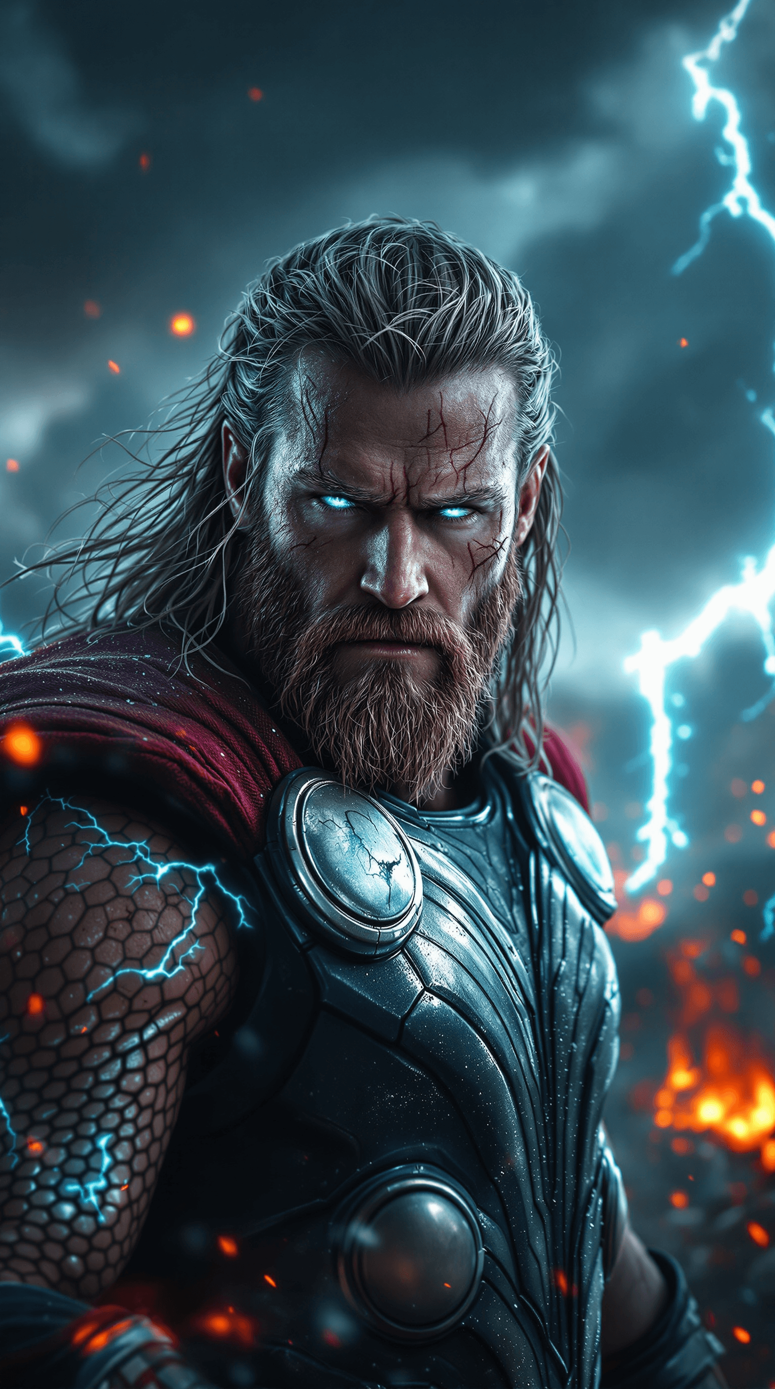 AI generated: High resolution photography A breathtaking, highly detailed portrait of Thor standing in a front vie...
