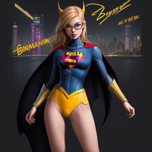 AI generated: create image of woman. A masterpiece, batgirl/supergirl from dc comic wearing alternate yellow costu...