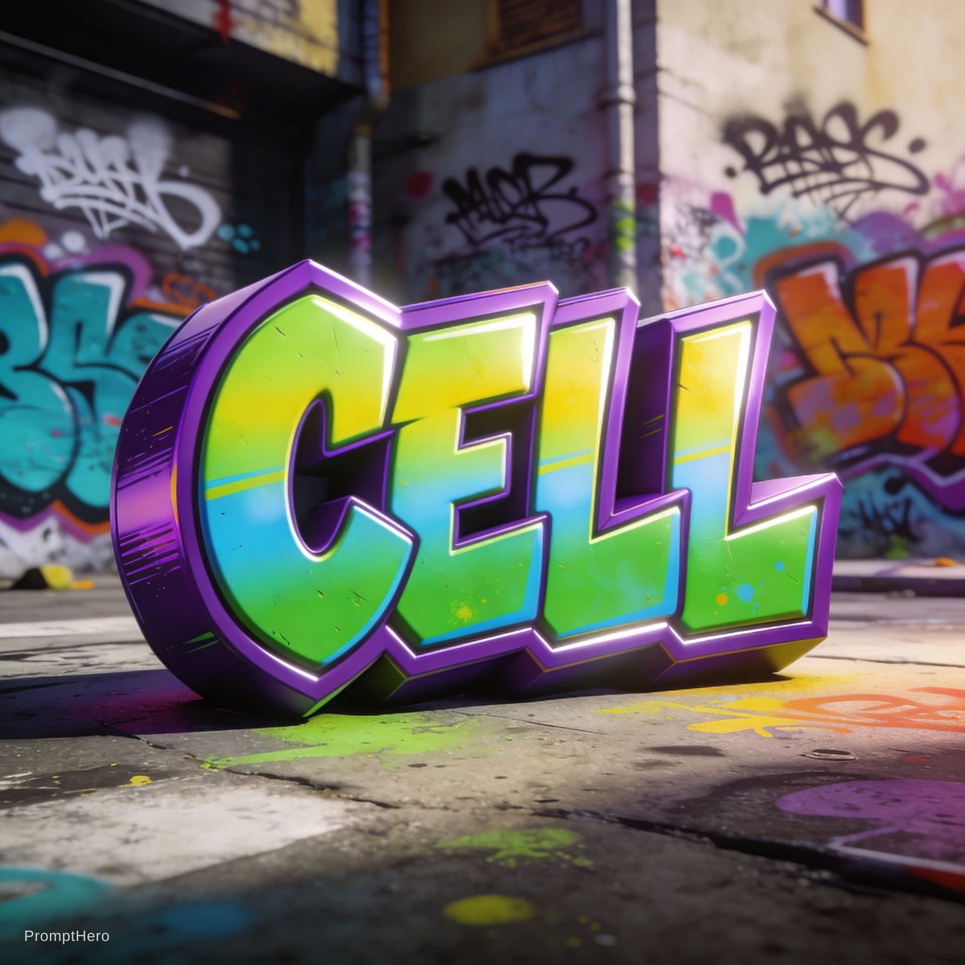 AI generated: 3d graffiti of the word "CELL" in colorful graffiti wildstyle letters, the 3d bevels are going to be...