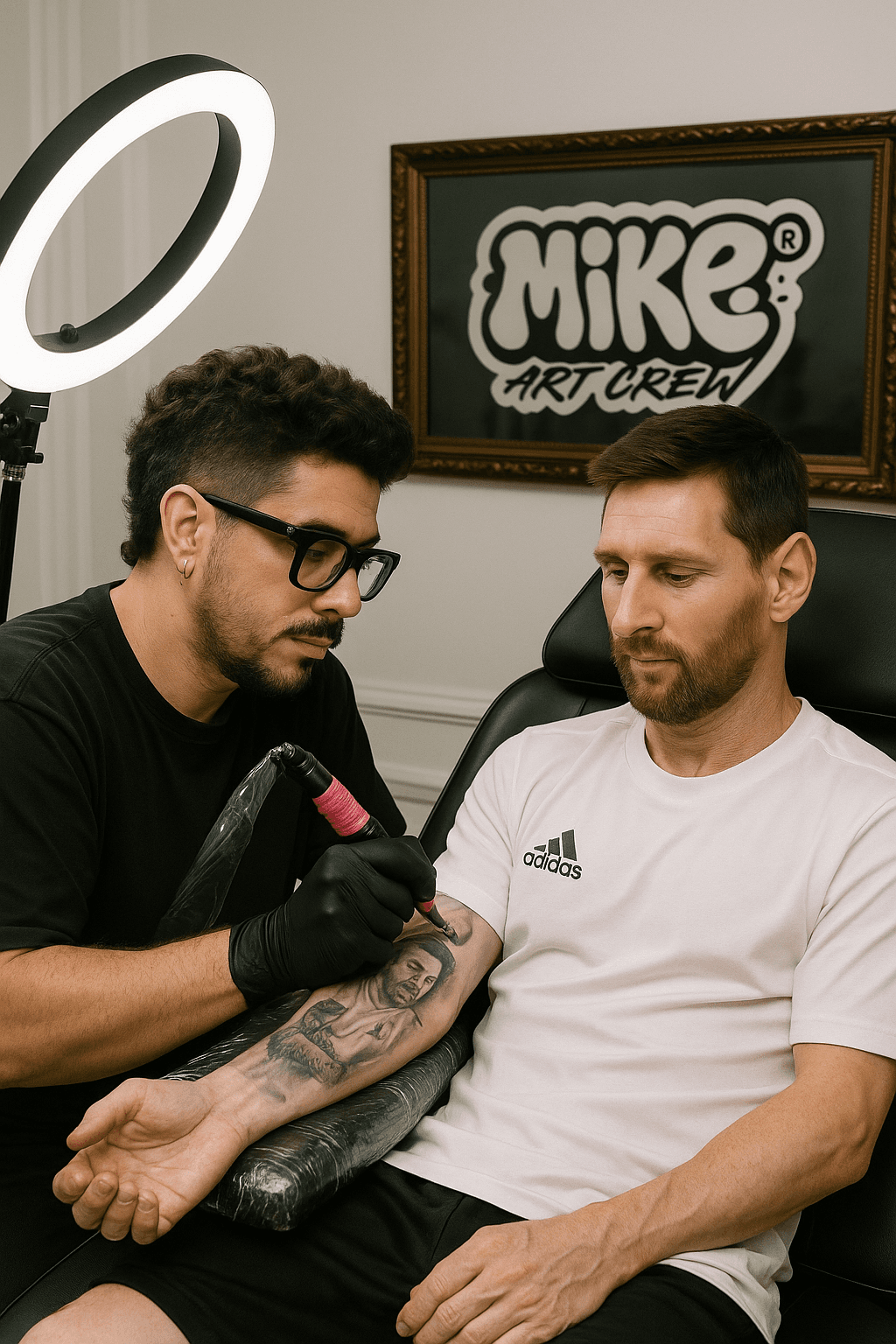 AI generated: messi siendo tatuado