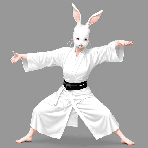 AI generated: line art rabbit woman wearing simple robe kung fu pose