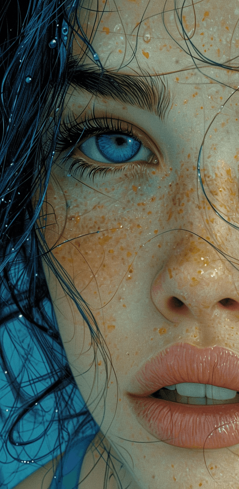 AI generated: the face of a young woman, in the style of detailed comic book art, layered lines, light bronze and ...