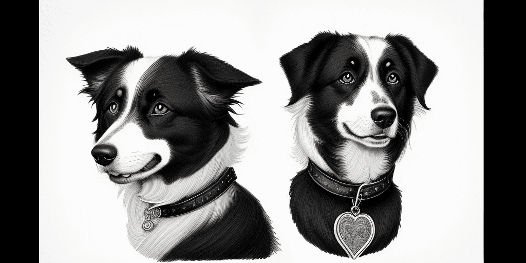 AI generated: illustration of a dog, old engraving style, pen drawing, ink black and white only, no colors, "borde...