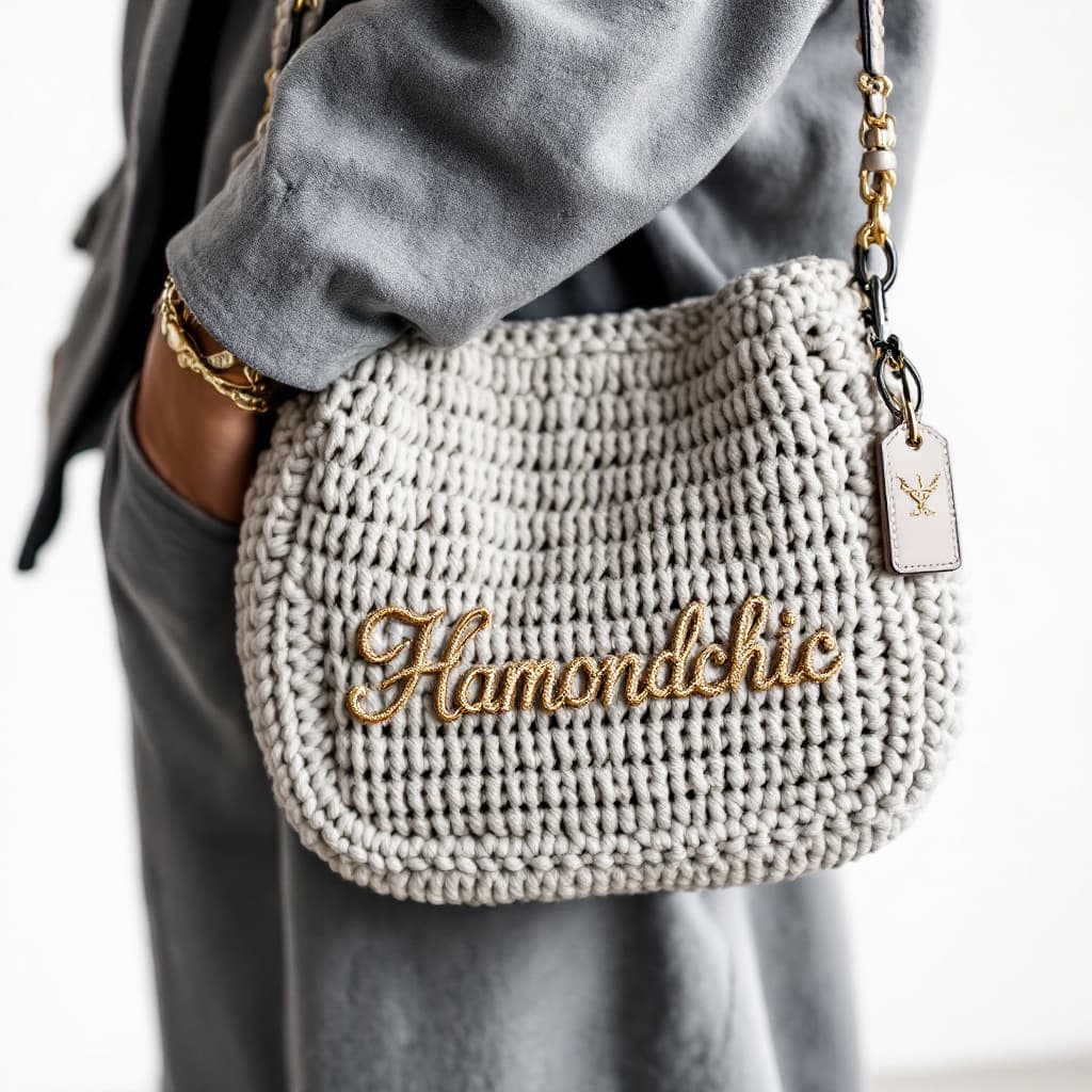 AI generated: Prompt : Un sac élégant et sophistiqué, fait main au crochet, avec un design raffiné et une texture ...