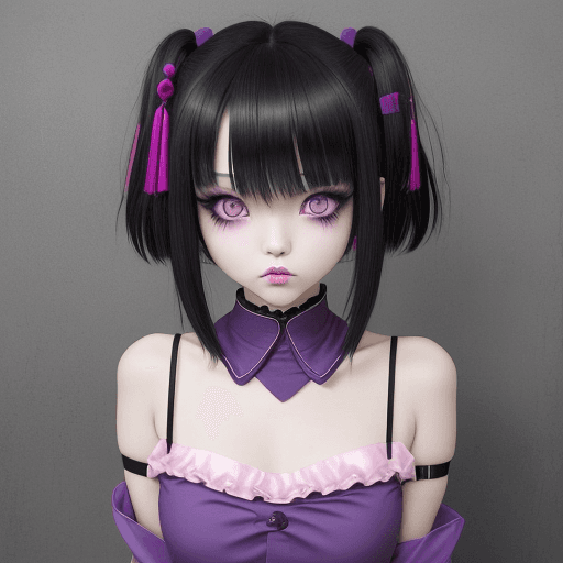 AI generated: Japanese girl, jirai-kei makeup, xiaohongshu makeup, douyin girl, short shaggy black hair, emo hairc...