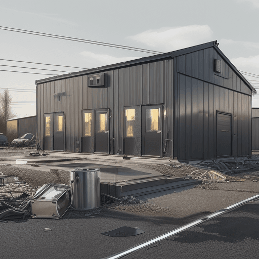 AI generated: a crash of a trailer an industrial area.  The style should be contemporary and detailed, with a focu...