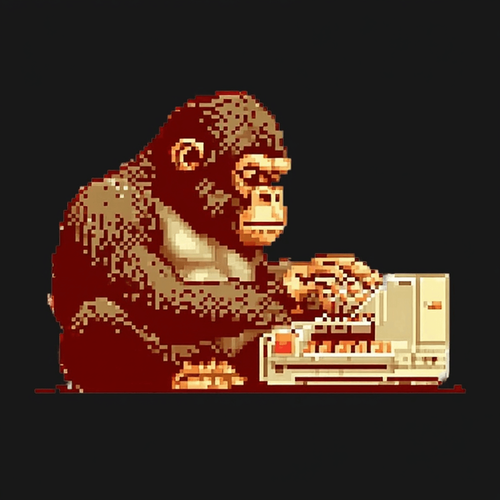 AI generated: the gorilla's left hand slightly elevated, keeping everything else the same and consistent in pixel ...