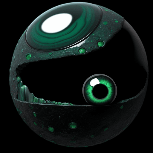 AI generated: an alien made of Velvet Malachite::2 big shiny black eyes, soulful eyes::planet in the background