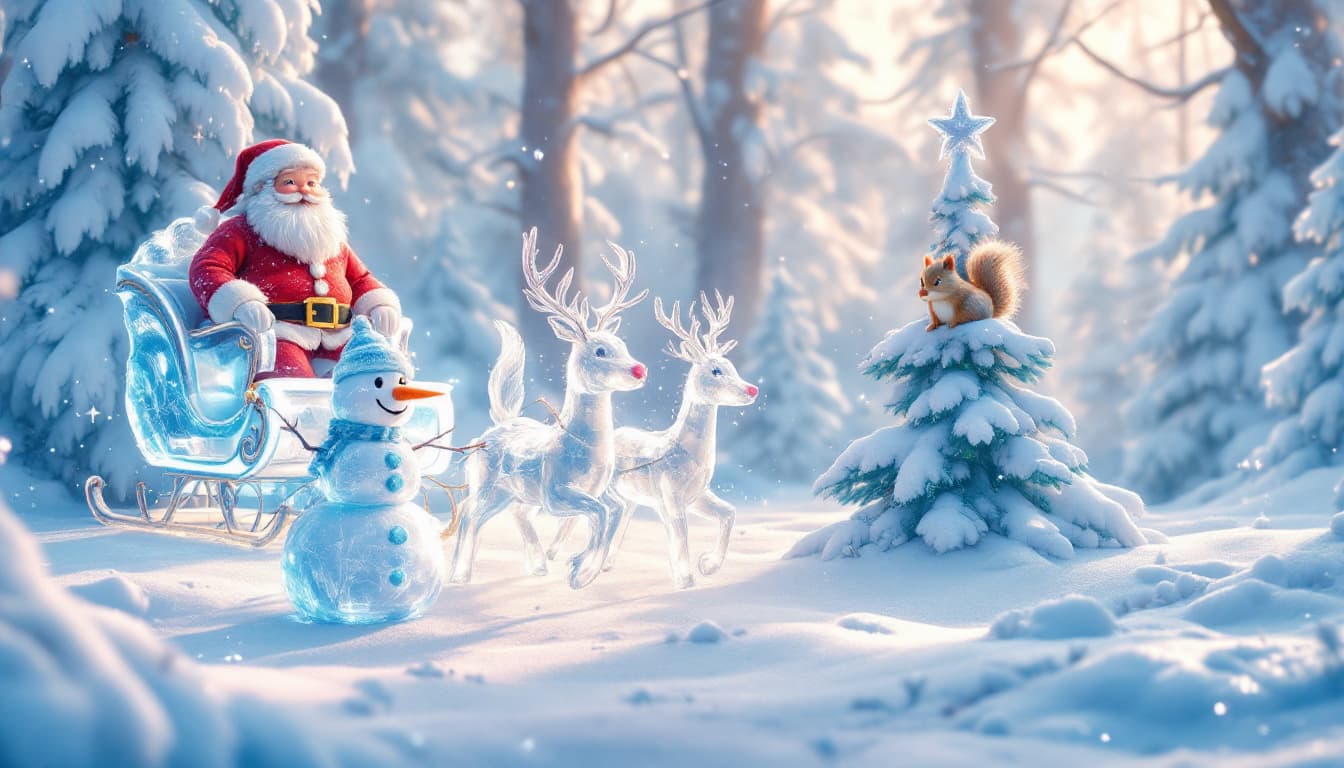 AI generated: 3D render of photorealistic image Disney Pixar style. Snowy forest made of ice. Ice fairytale sculpt...