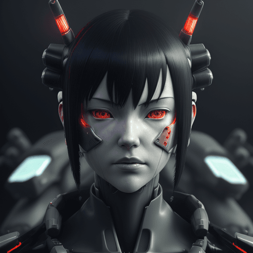 AI generated: 3d rendering, close-up, hyper detail front shot, focus to face, strange face with complex system equ...