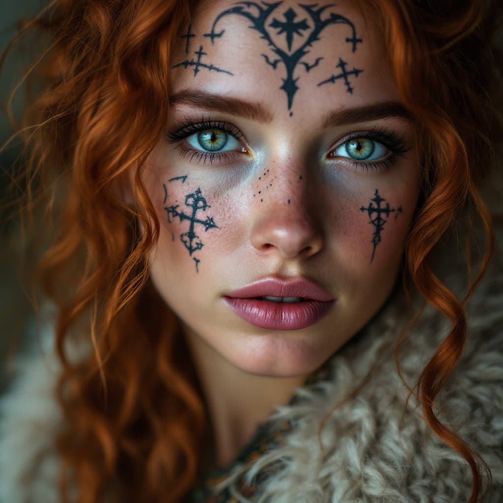 AI generated: A close-up color portrait of a very pretty woman from Scotland, curly red hair, the woman's face hig...