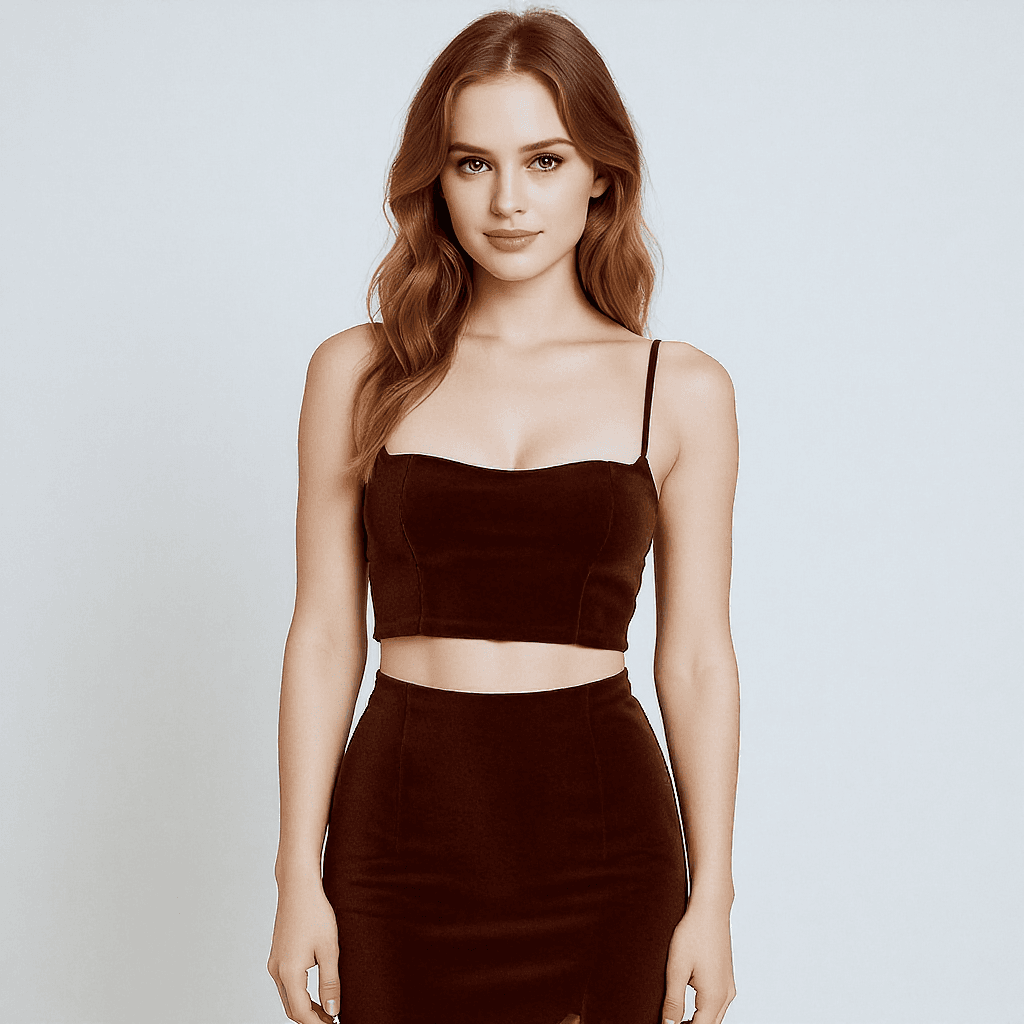 AI generated: Quick photograph of emma watson wearing crop top dress.