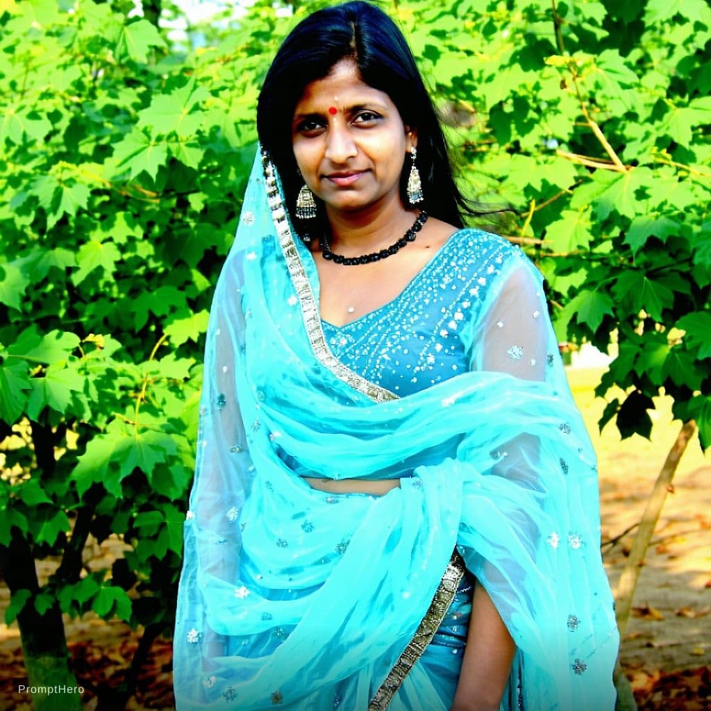 AI generated: Indian 32 year old bhabhi, ice blue transparent saree.