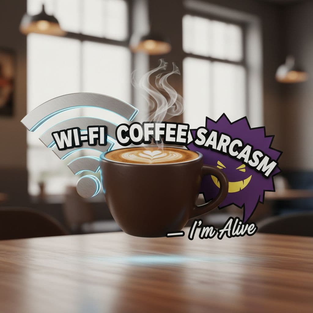 AI generated: "Wi-Fi, Coffee, Sarcasm — I’m Alive" — 3D signal bar & mug combo