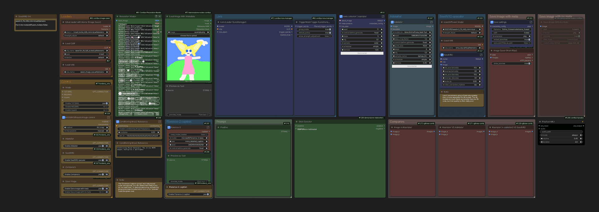 Krea2 Turbo, T2I, I2I, Inpaint, adetailer, prompt styles, SeedVR2, civitai metadata, caption