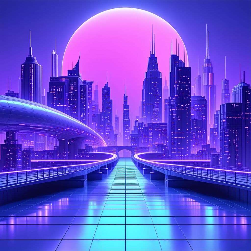AI generated: Create a vintage-style futuristic in logo "Start Net" in a sophisticated city, centered, purple and ...