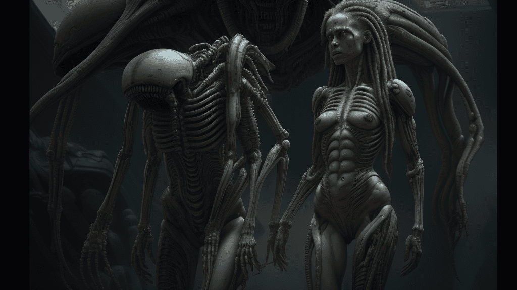 AI generated: a woman with dreadlocks and a body of hair in a scene from the film alien, movie still of a alien cy...