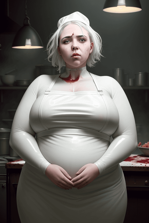 AI generated: RAW photo, low key, cinematic composition, fat  ugly  female butcher, woman, rim light, blood everyw...