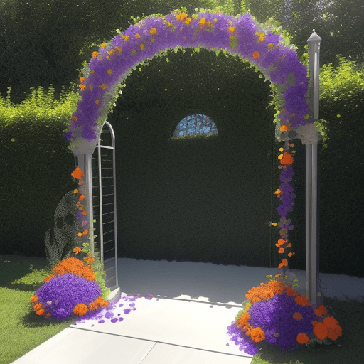 AI generated: 2", 4", 6",  AND 12" DIAMETER CAST GLASS PETALS ATTACHED TO A SILVER METAL FENCE MADE OF VINES. THE ...