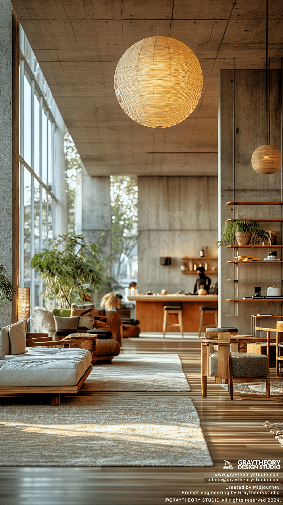 AI generated: reception lounge area, casual, soft, daylight