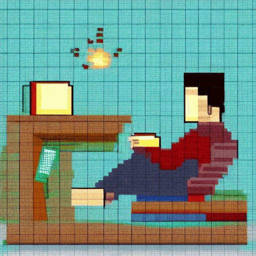 AI generated: reading book with man,pixel art