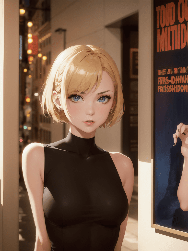 AI generated: A dramatic portrait of a young woman with a stylish haircut and piercing eyes. The photo is shot in ...
