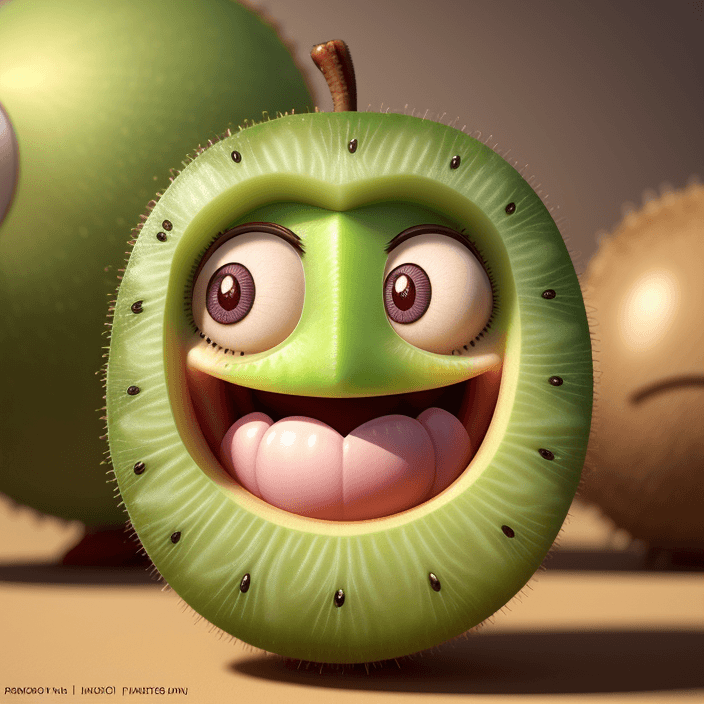 AI generated: A happy smile cartoon kiwi fruit, Pixar Style, perfect composition, 8k artistic photography, photore...