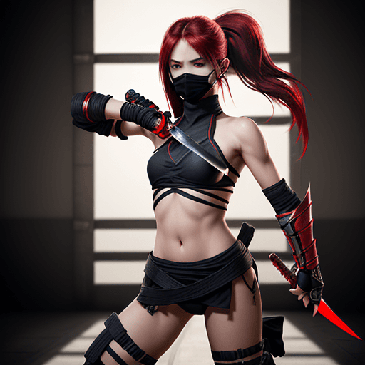 AI generated: ninja, girl, weapon, hair, chracter, soft lighting, ultra realistic, photography, photorealistic, fu...