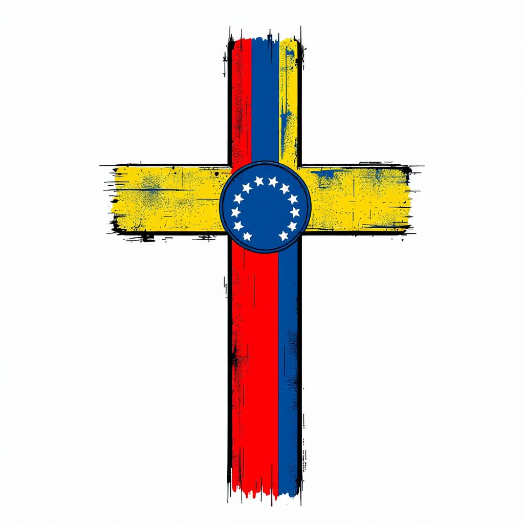 AI generated: A cross in the shape of an Venezuelan flag, stars and stripes pattern, high resolution vector graphi...
