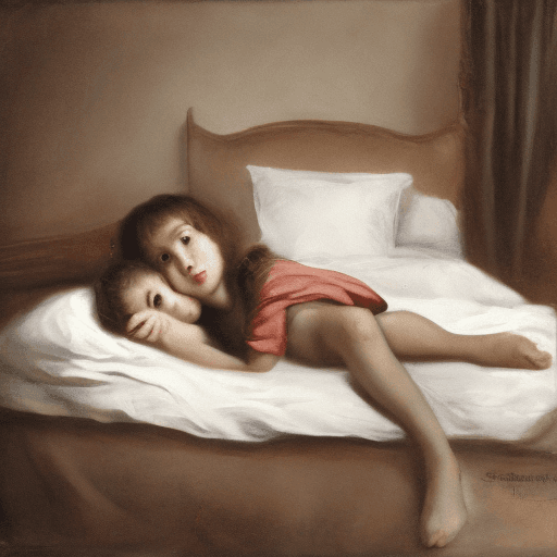 AI generated: A very young female on a bed