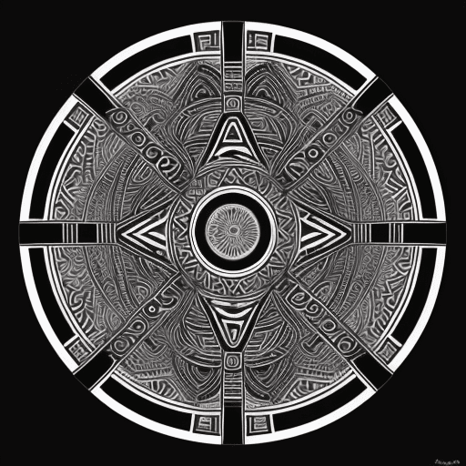 AI generated: Image of a sleek looking black and white circle, styled as a combination of tattoo and tribal inspir...