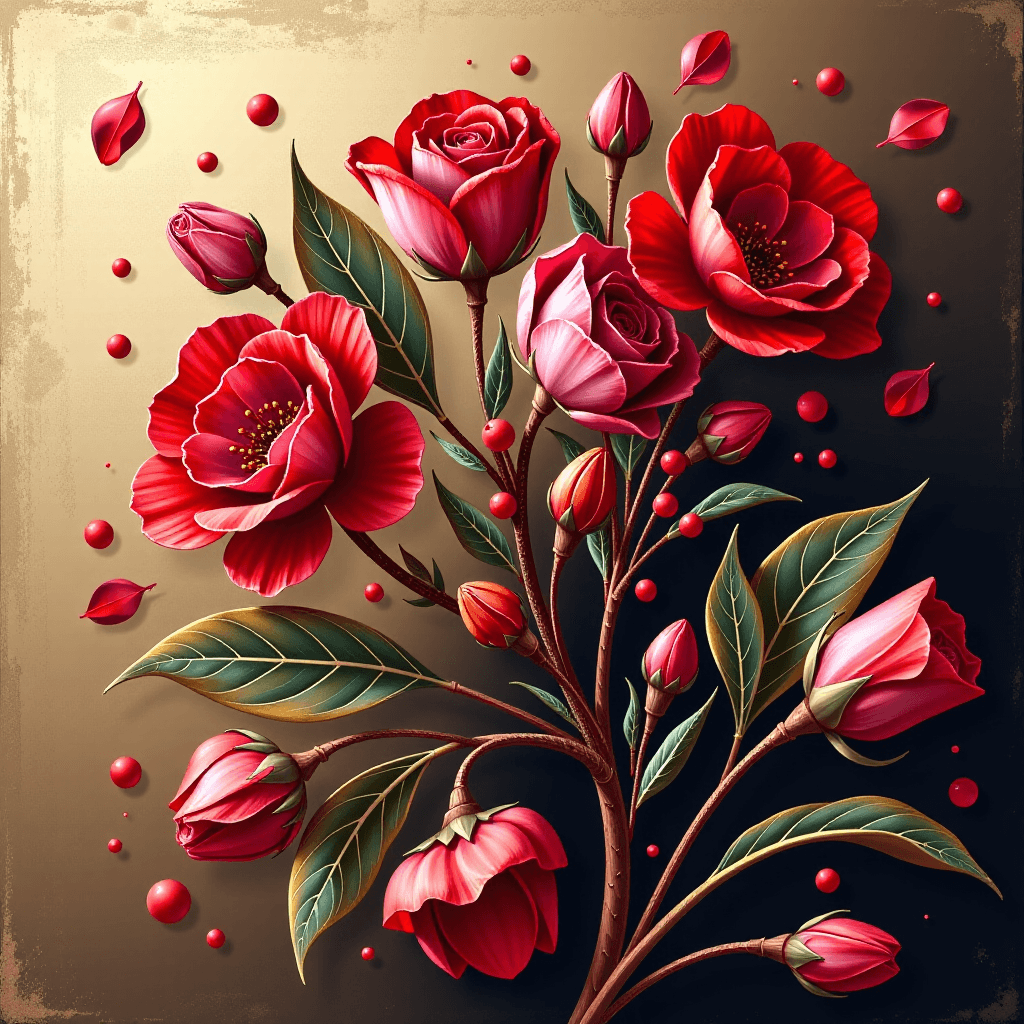 AI generated: Color Palette Focus: Predominantly Gold and Red:âââ