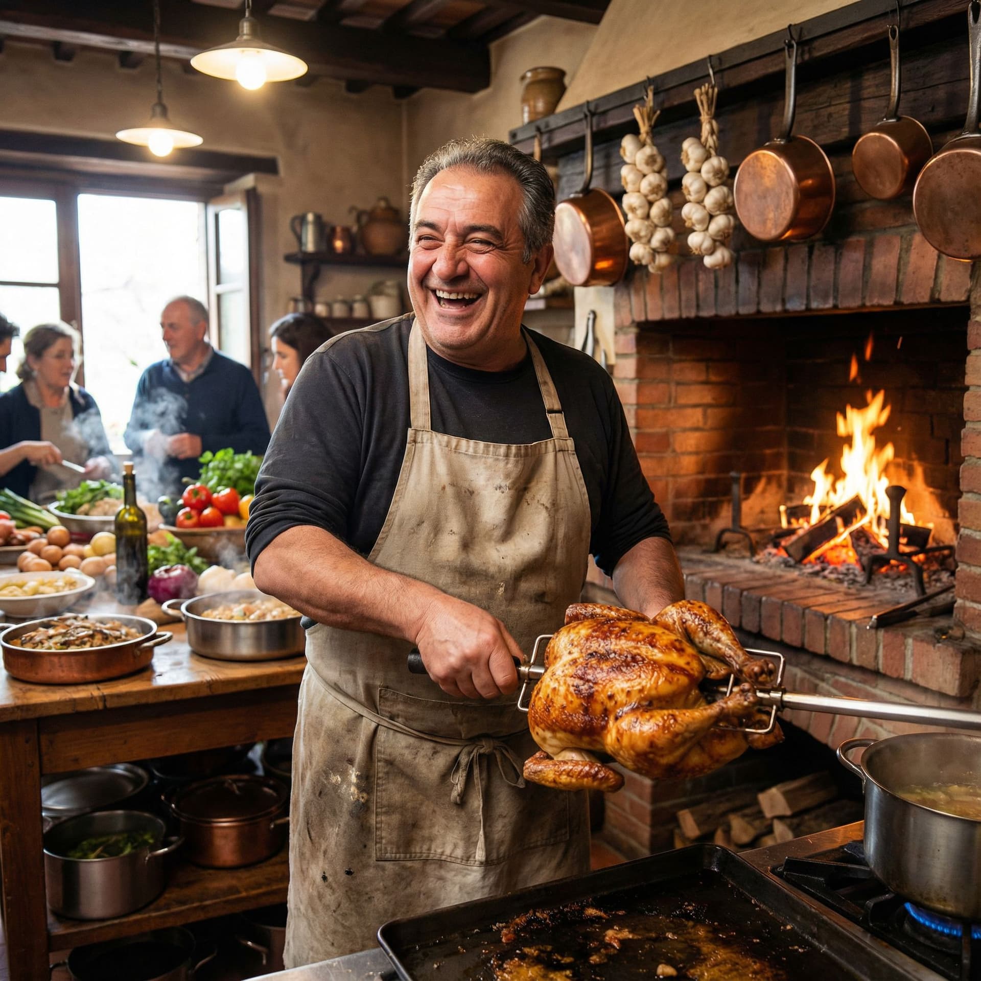 AI generated: crea un cuoco che cucina un pollo
