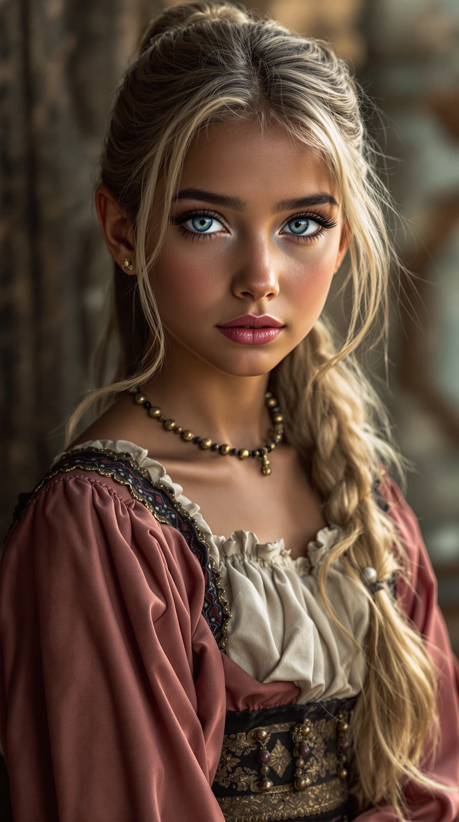 AI generated: A professional portrait of an extraordinarily beautiful eleven-year-old girl from 19th century Istan...