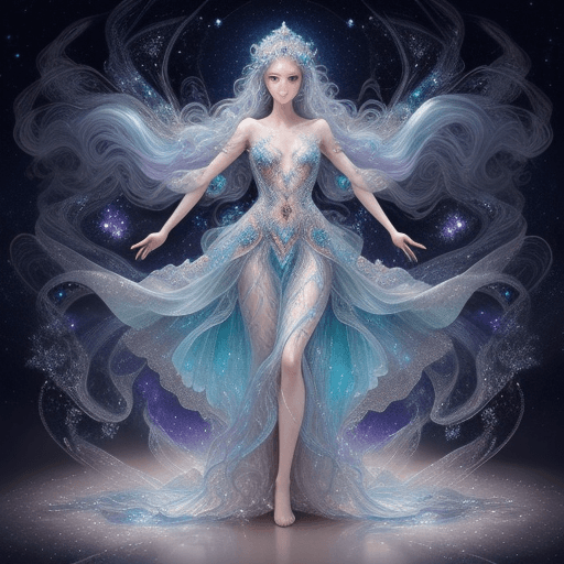 AI generated: A stunningly detailed full body ((double exposure)) of a ethereal princess made from (glass), with g...