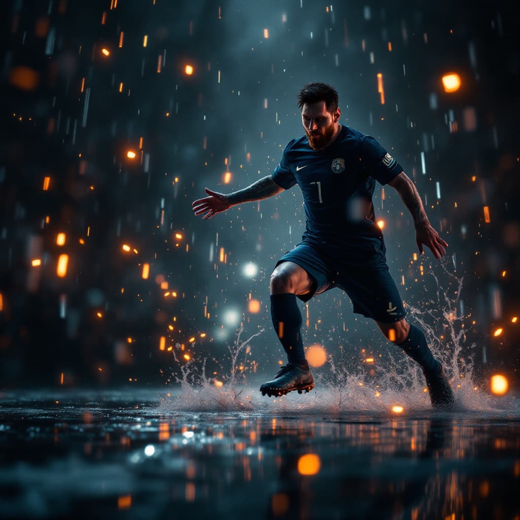 AI generated: Lionel Messi drippling around slenderman, 8k, HD, nanites, volumetric lighting