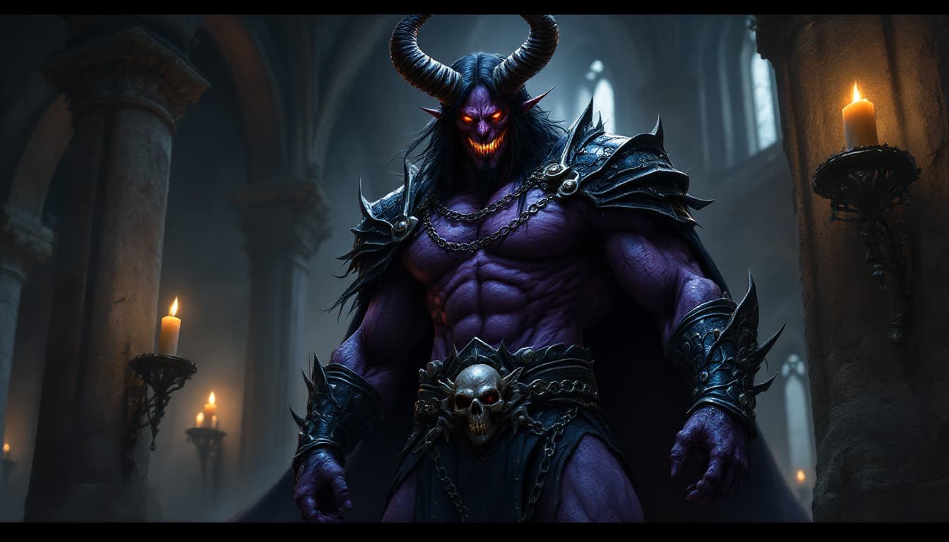 AI generated: The image depicts an imposing, demonic warrior with a terrifying and sinister presence, standing in ...
