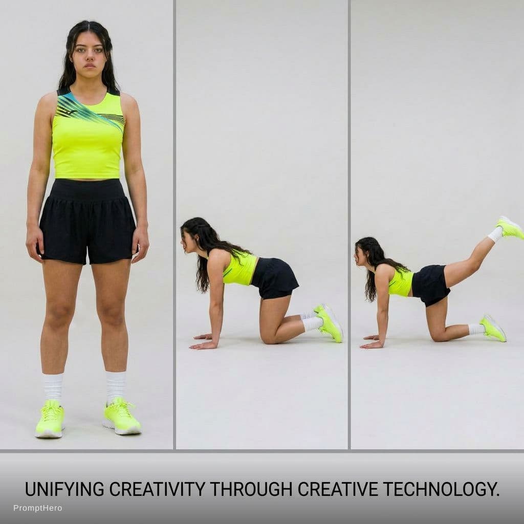 AI generated: generate image of the model in two positions for workout kneeled glute kickback