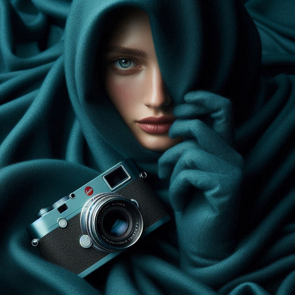 AI generated: deep teal backdrop, capture the elegance with a Leica SL2 and an APO-Summicron-SL 75mm f/2 ASPH lens...