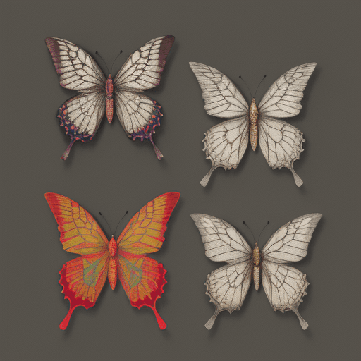 AI generated: aquatint, Audubon, retro, collaged textured butterflies and birds :: streaks of silver, red and gold...