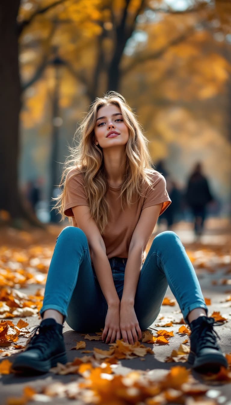 AI generated: photography, snap shot, distance range, cute russian girl model, Sitting with legs spread, full-body...