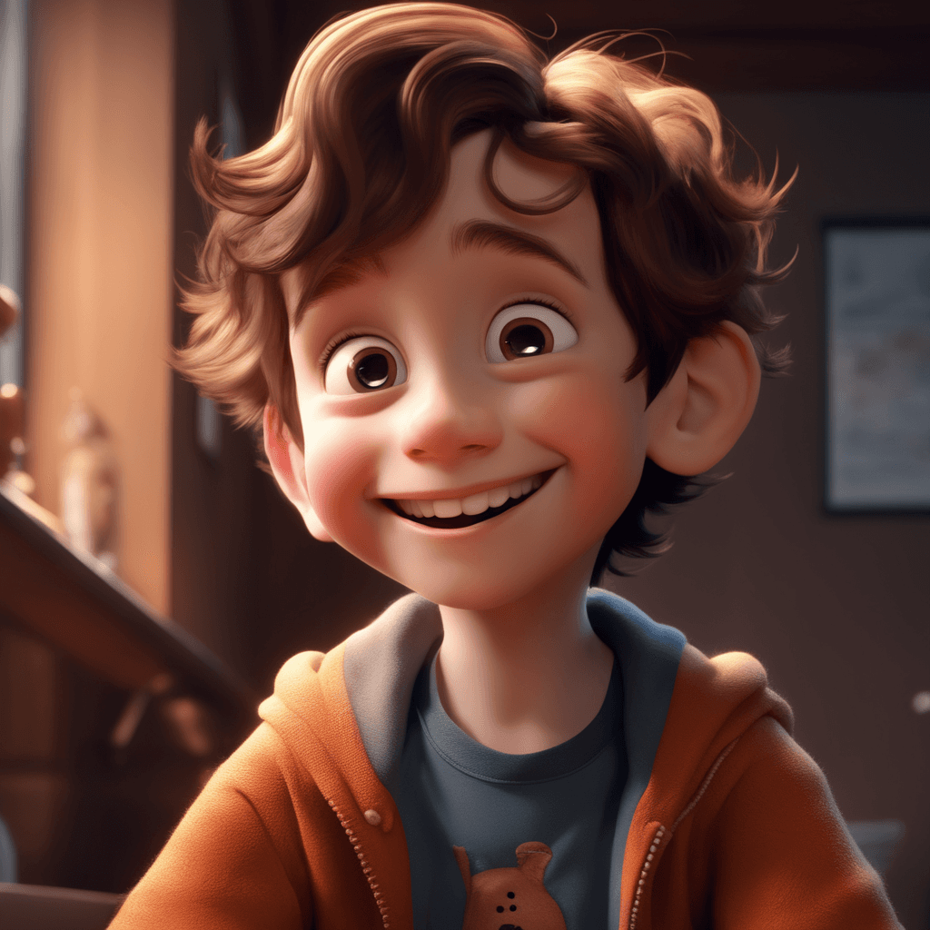AI generated: An image of a happy cartoon boy, Pixar style,, perfect composition, beautiful detailed intricate ins...