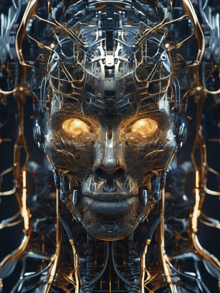 AI generated: A stunning illustration of an evil neural network organism, superior artificial intelligence, half o...
