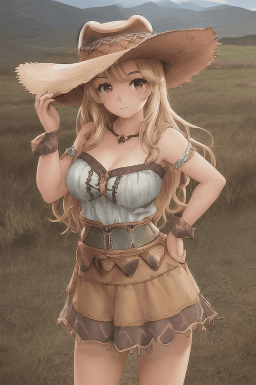 AI generated: professional portrait photograph of gorgeous rancher girl, (((sultry flirty look))), beautiful symme...