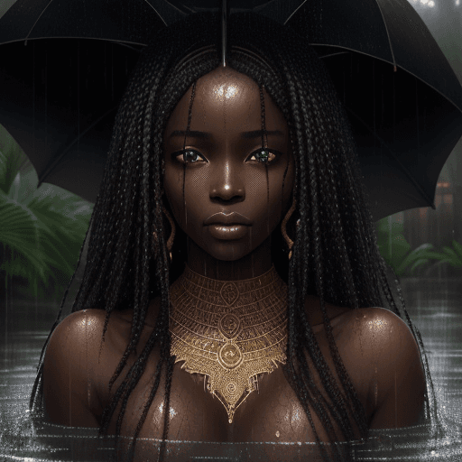 AI generated: An exquisite portrait of an African woman with fair skin and a realistic straight hair bathing in th...