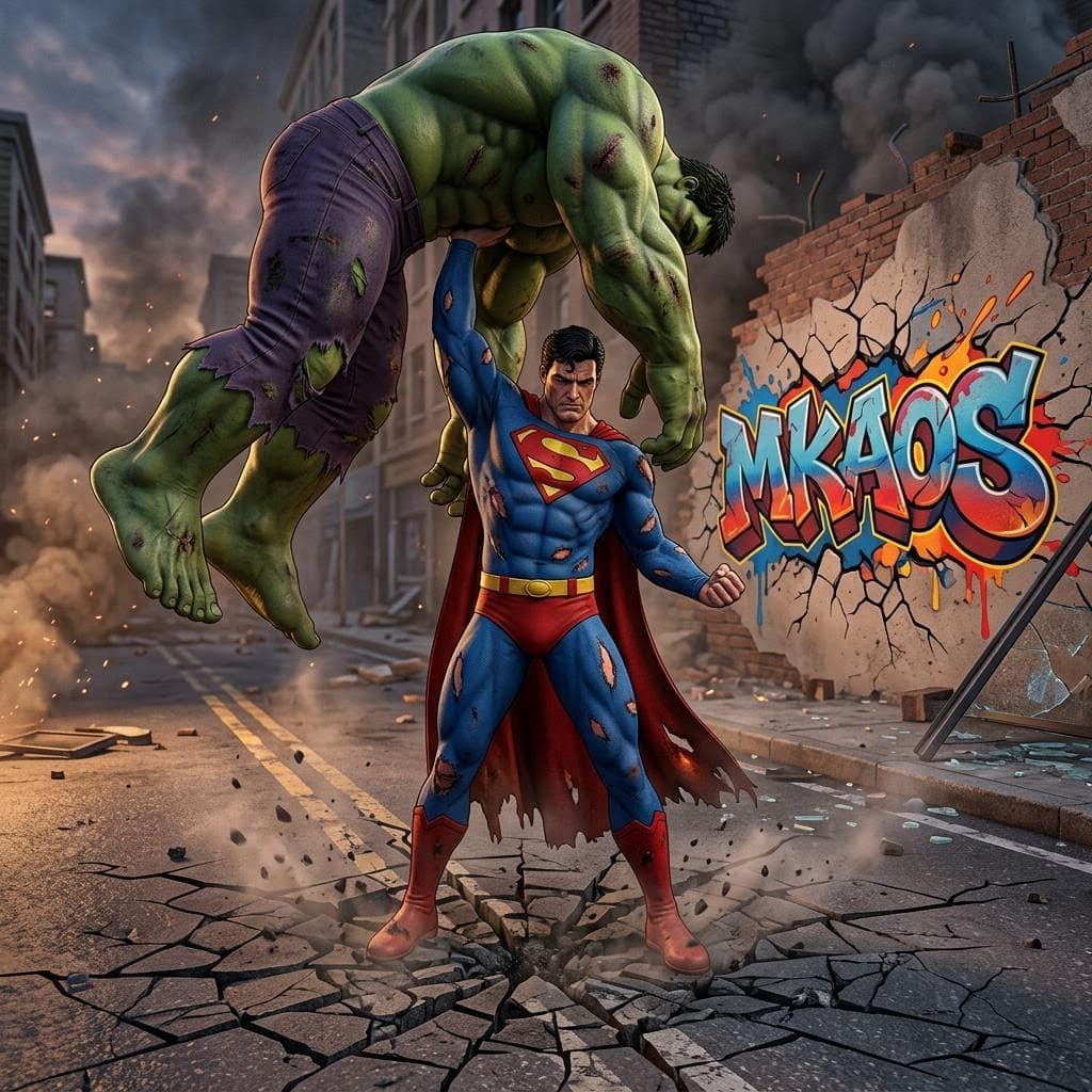 AI generated:  A 3D realistic illustration of Superman in his classic costume, showing rips and tears from an inte...