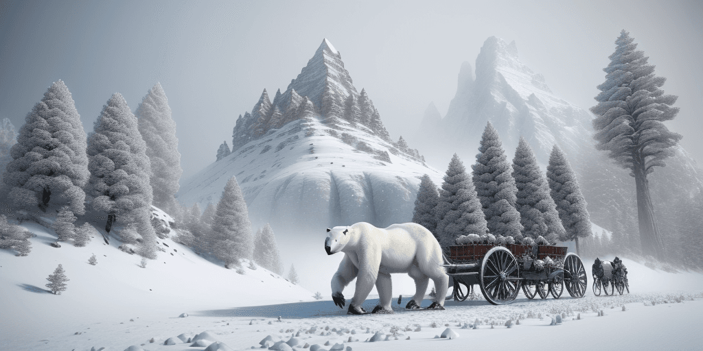 AI generated: Snow covered mountain with hoarfrost covered cedar and sprice trees and a snow covered clearing that...
