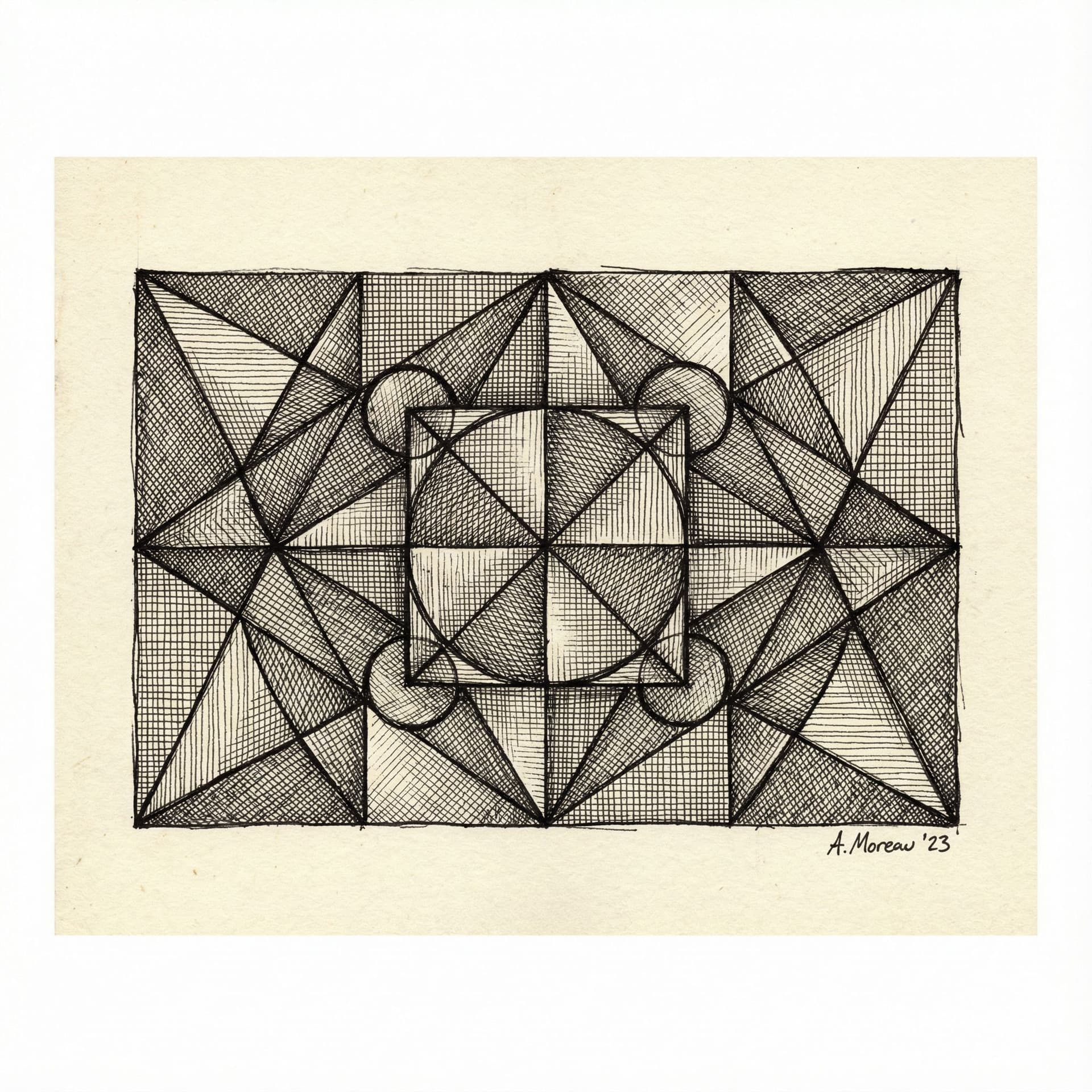 AI generated: Create an ink drawing. Imagine it has a thick white border, is vertical, and in the center is a beau...